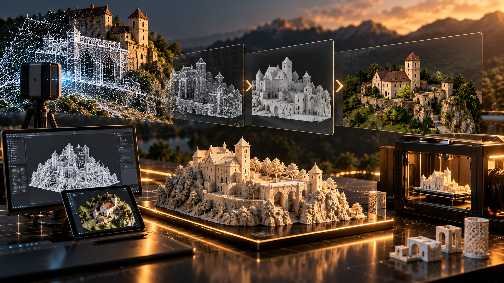 Digital 3D modeling and physical 3D printing workflow