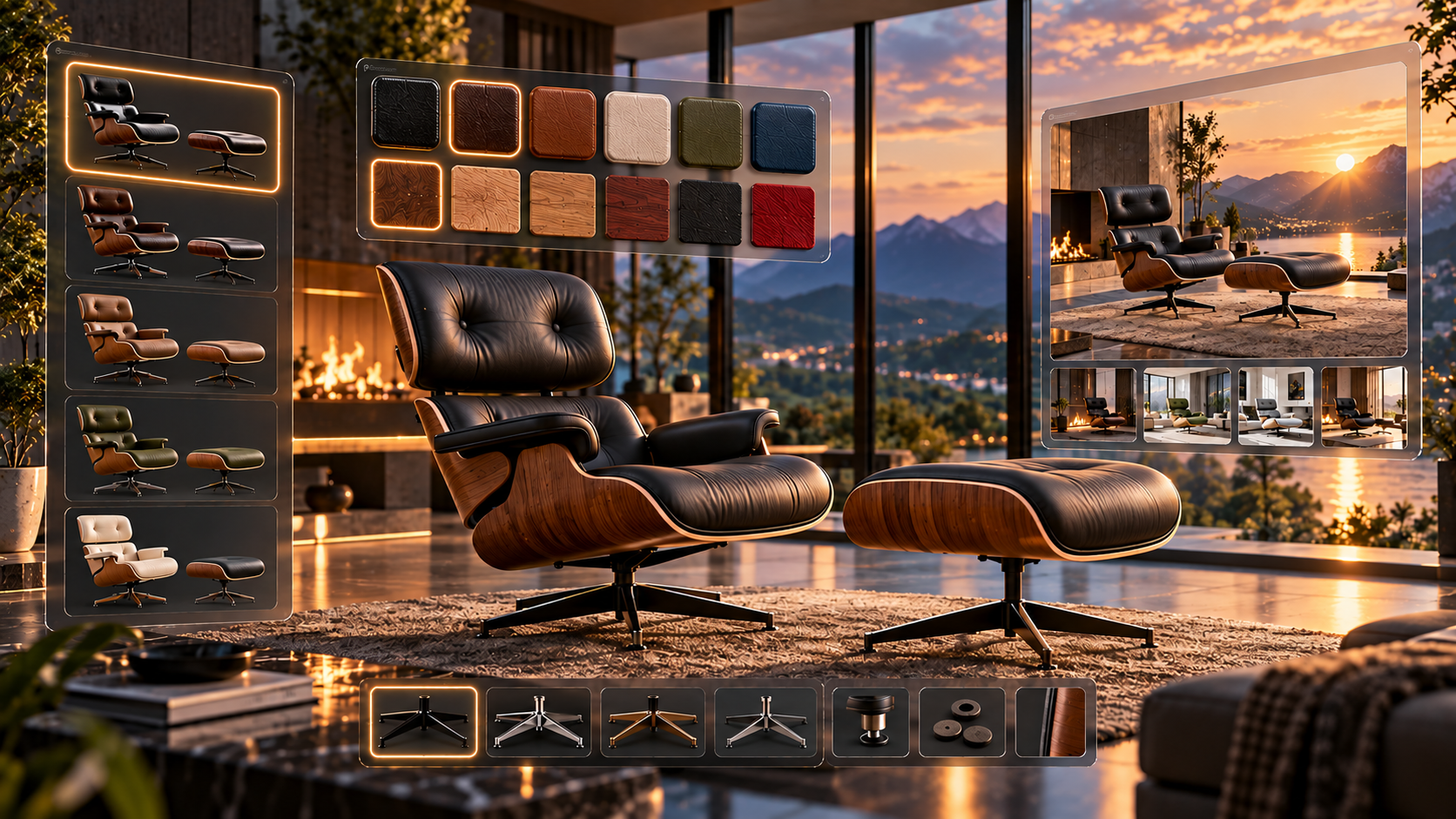 Furniture configurator with selectable finishes and materials